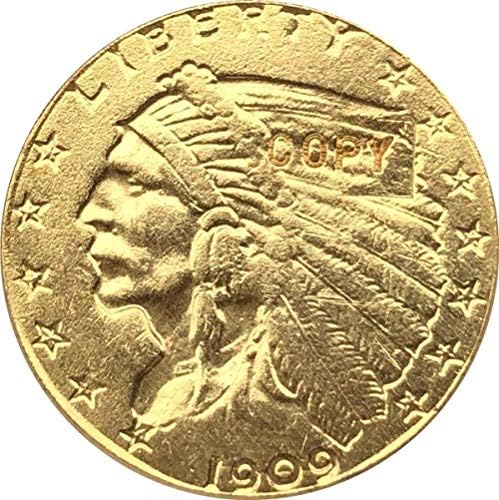 24-K Позлатена Монета 1909 $2,5 Златна Индийска Монета с Половин Орел Копие COPYSouvenir Новост Монета, Монета за Подарък