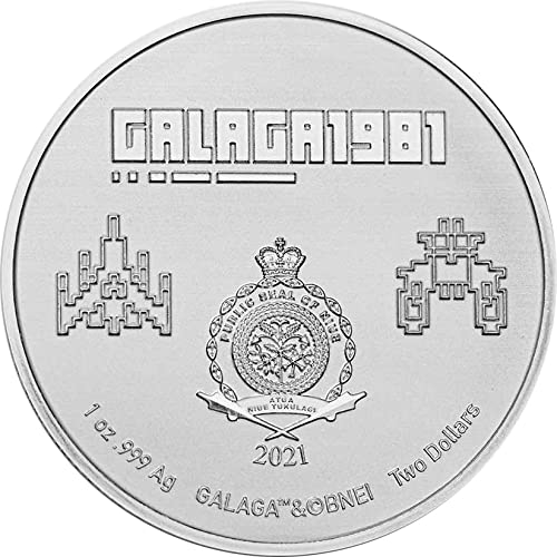 2021 DE Galaga PowerCoin 40th Anniversary е с Цветна Сребърна монета с тегло 1 Унция 2 $ Ниуе 2021 БУ, Лъскава, Без да се прибягва