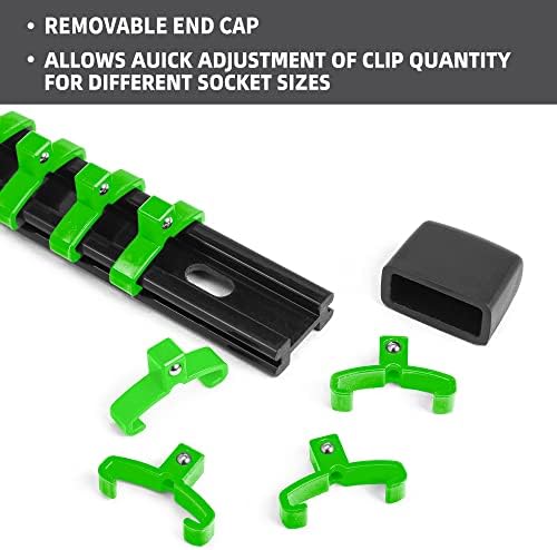 Reniteco Socket Organizer Drive ABS Tools - Зелен държач за ключове, комплект от 9 теми, 1/4 инча x 48 скоби, 3/8 инча x 45 скоби,